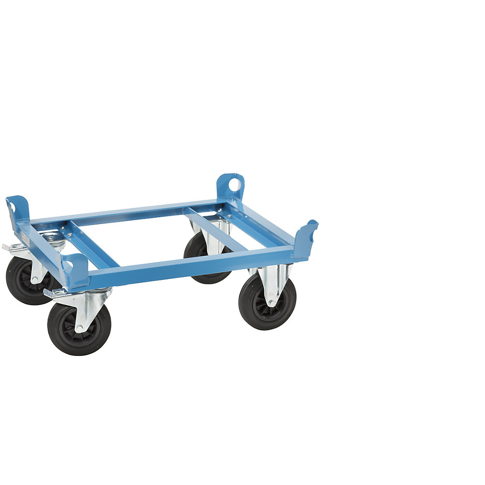 EUROKRAFTpro Steel wheeled base, for half pallets, max. load 500 kg, loading height 280 mm, blue