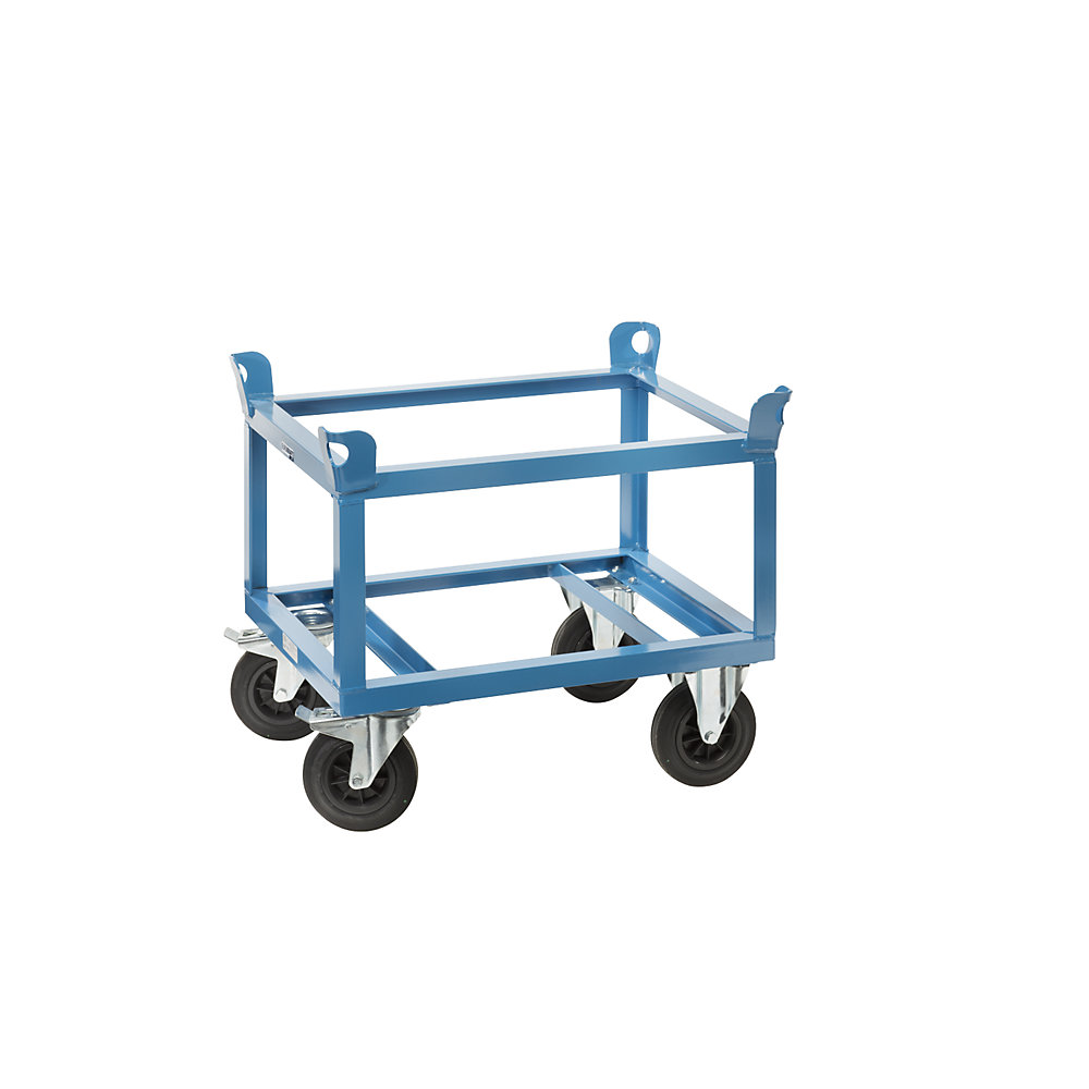 EUROKRAFTpro Steel wheeled base, for half pallets, max. load 500 kg, loading height 650 mm, blue