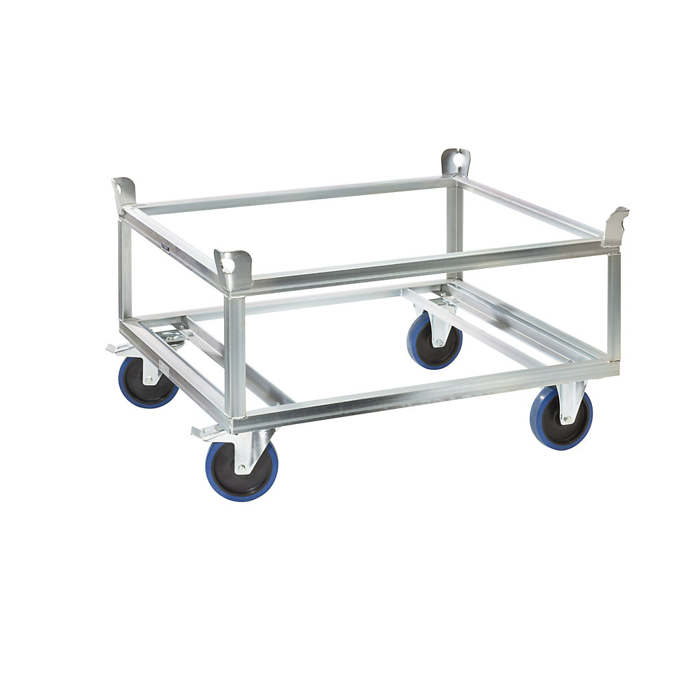 EUROKRAFTpro Steel wheeled base, for industrial pallets, max. load 1000 kg, loading height 650 mm, zinc plated