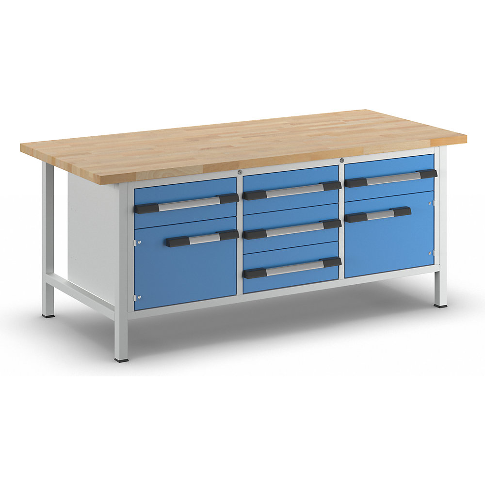 Photos - Workbench eurokraft pro 5 drawers 180 mm, 2 doors 360 mm, 5 drawers 180 mm, 2 doors 360 mm, WxD 2000 x 900 mm