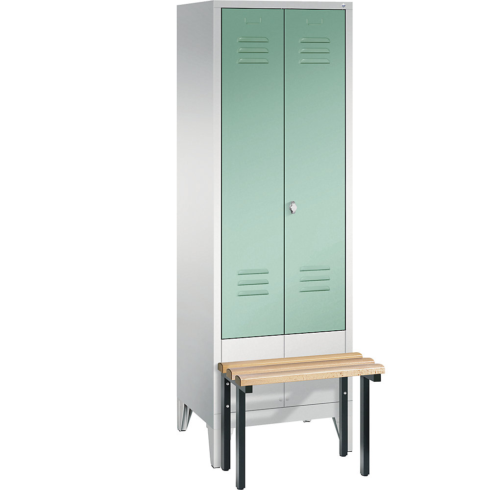 Penderie CLASSIC avec banc frontal et portes fermant l'une contre l'autre