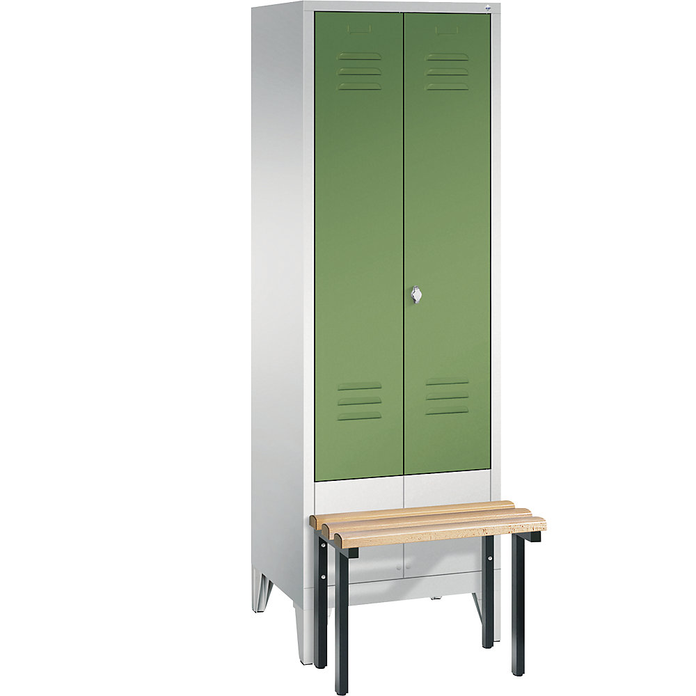 Penderie CLASSIC avec banc frontal et portes fermant l'une contre l'autre