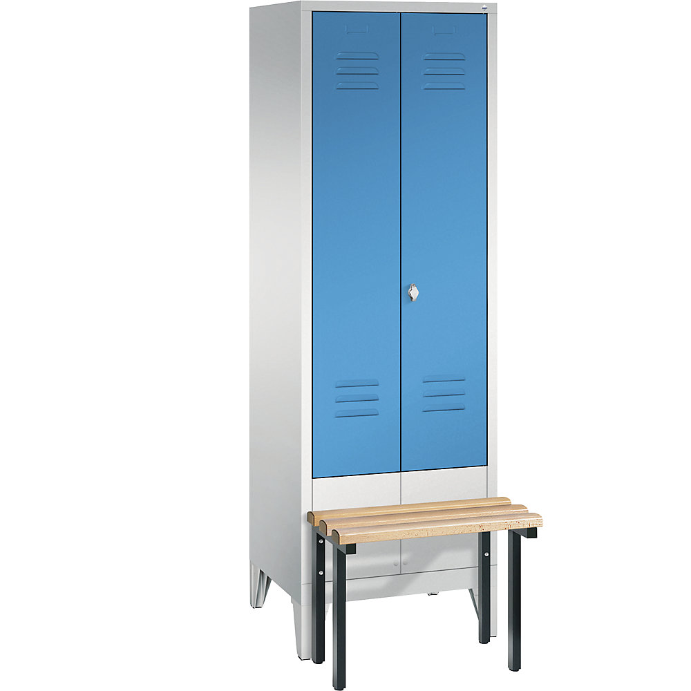 Penderie CLASSIC avec banc frontal et portes fermant l'une contre l'autre