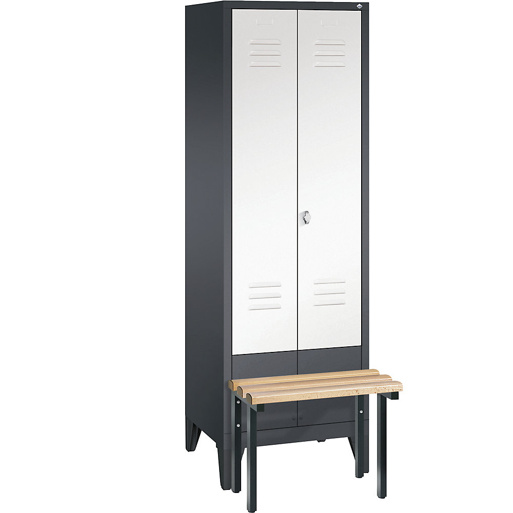 Penderie CLASSIC avec banc frontal et portes fermant l'une contre l'autre