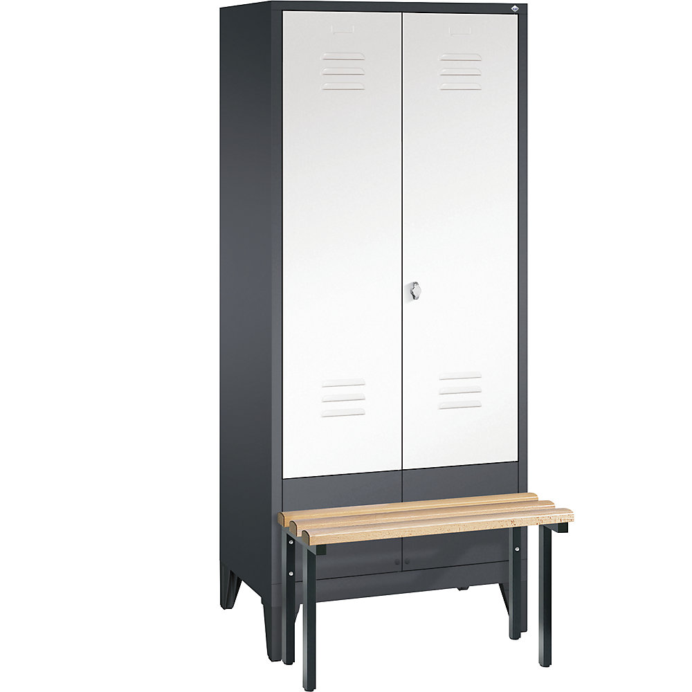 Penderie CLASSIC avec banc frontal et portes fermant l'une contre l'autre