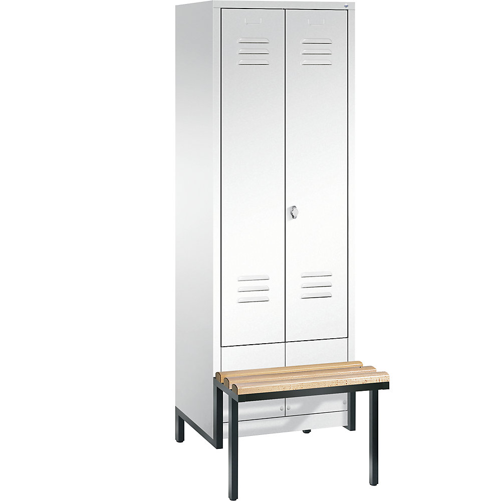 Penderie CLASSIC avec châssis inférieur servant de banc et portes fermant l'une contre l'autre