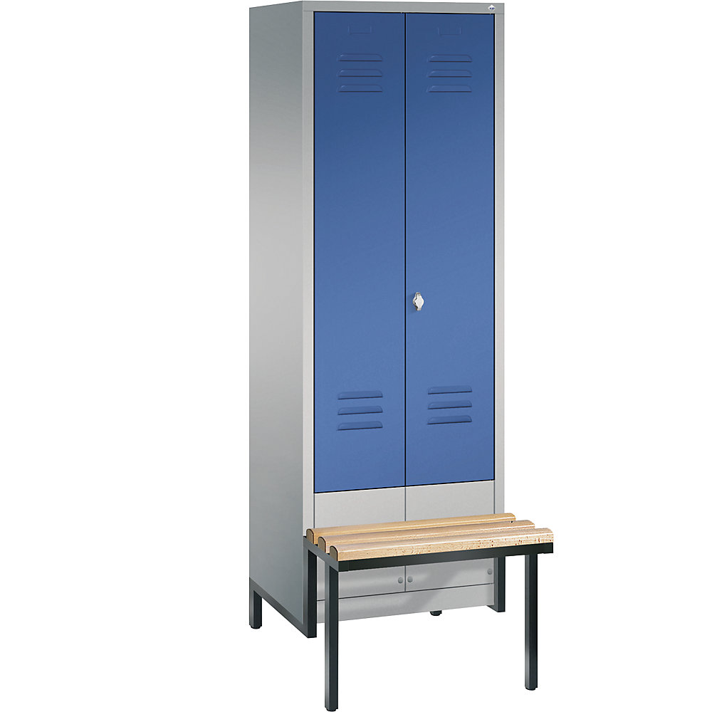 Penderie CLASSIC avec châssis inférieur servant de banc et portes fermant l'une contre l'autre