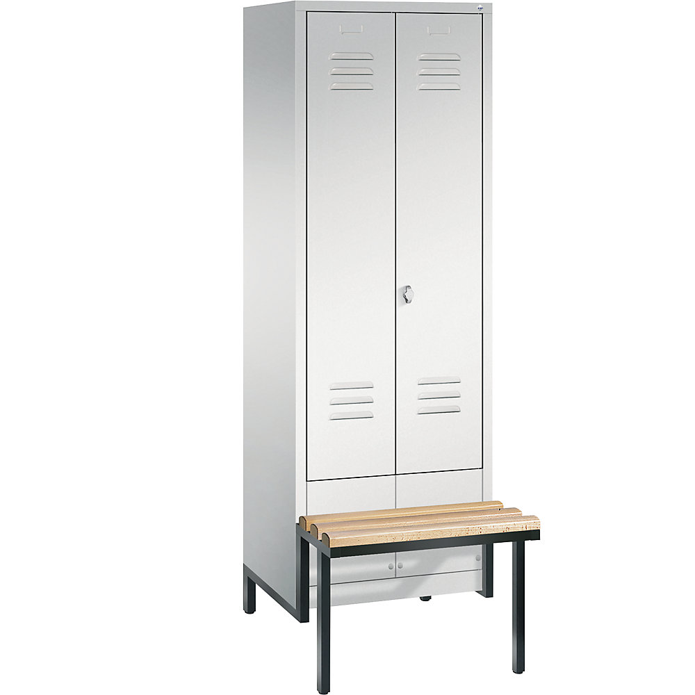 Penderie CLASSIC avec châssis inférieur servant de banc et portes fermant l'une contre l'autre