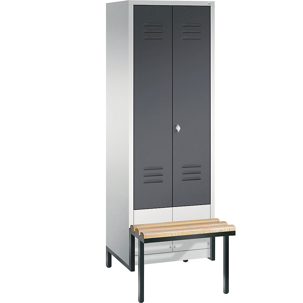 Penderie CLASSIC avec châssis inférieur servant de banc et portes fermant l'une contre l'autre
