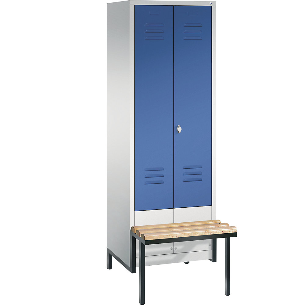 Penderie CLASSIC avec châssis inférieur servant de banc et portes fermant l'une contre l'autre