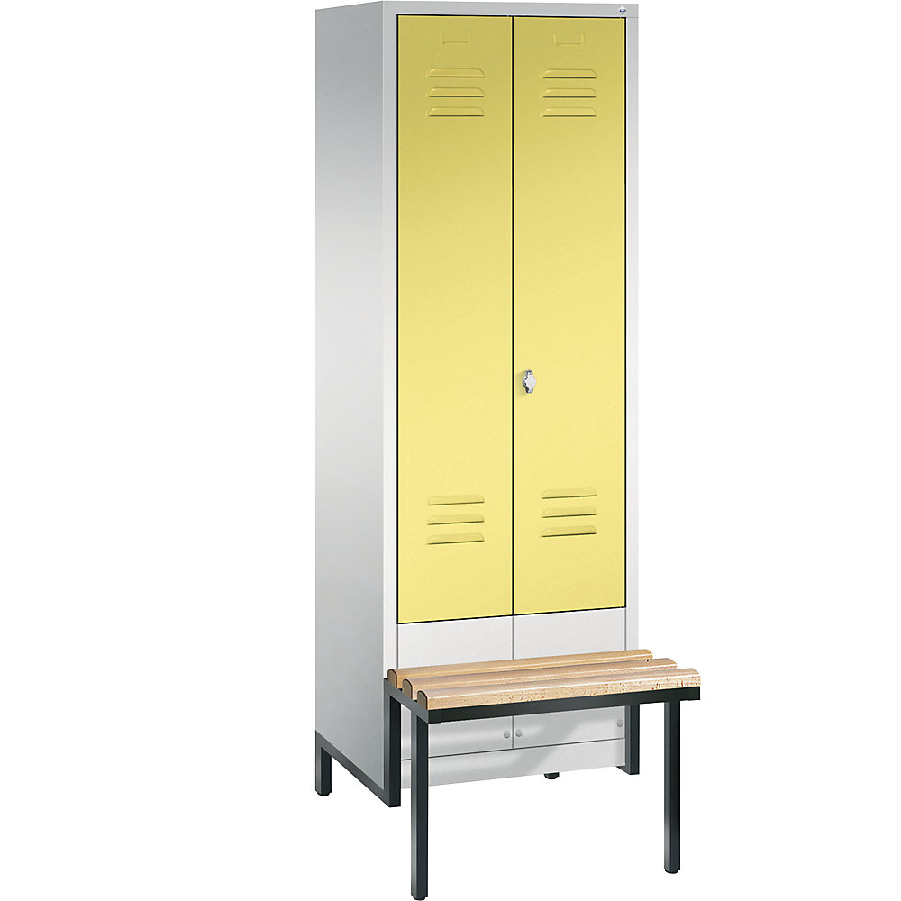 Penderie CLASSIC avec châssis inférieur servant de banc et portes fermant l'une contre l'autre