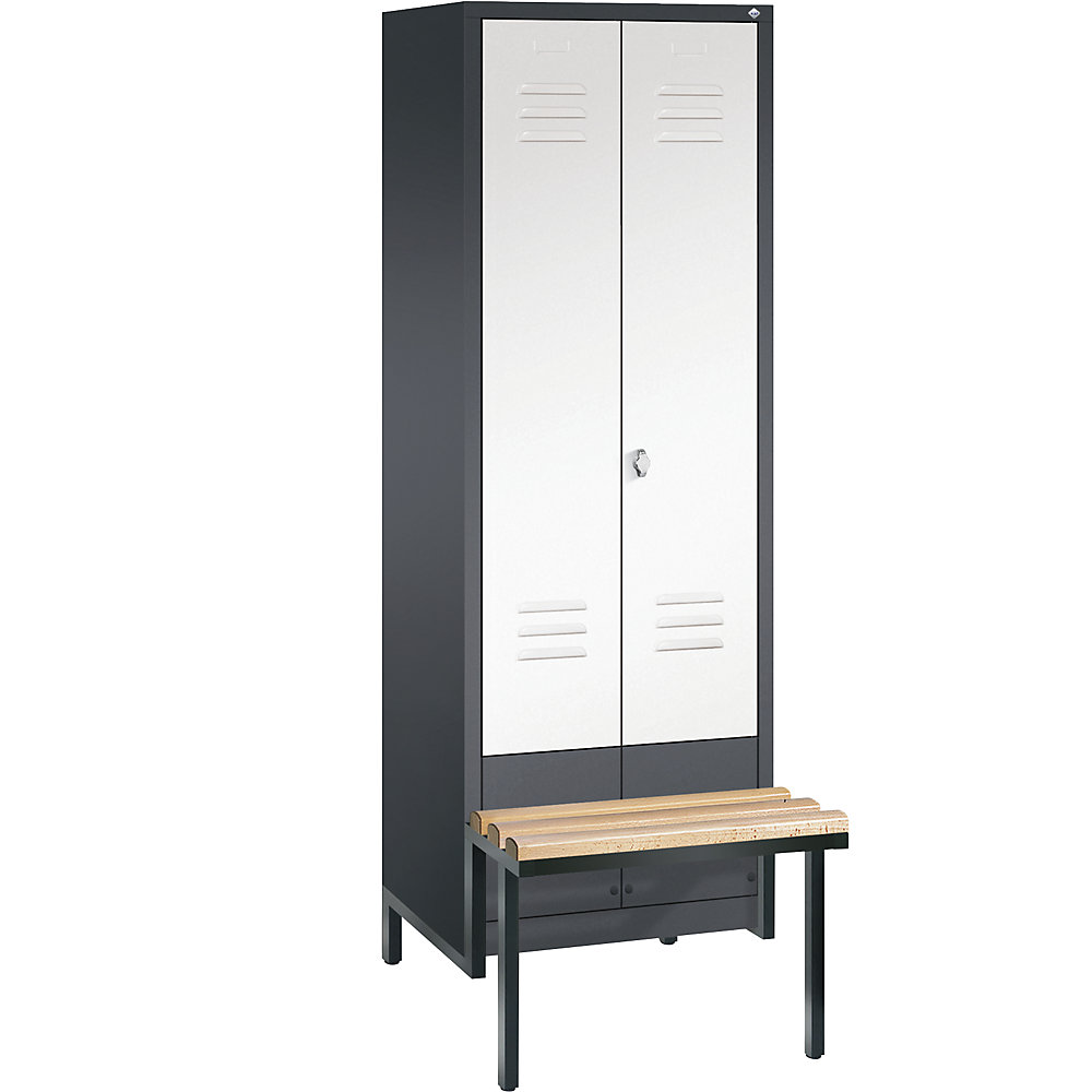 Penderie CLASSIC avec châssis inférieur servant de banc et portes fermant l'une contre l'autre