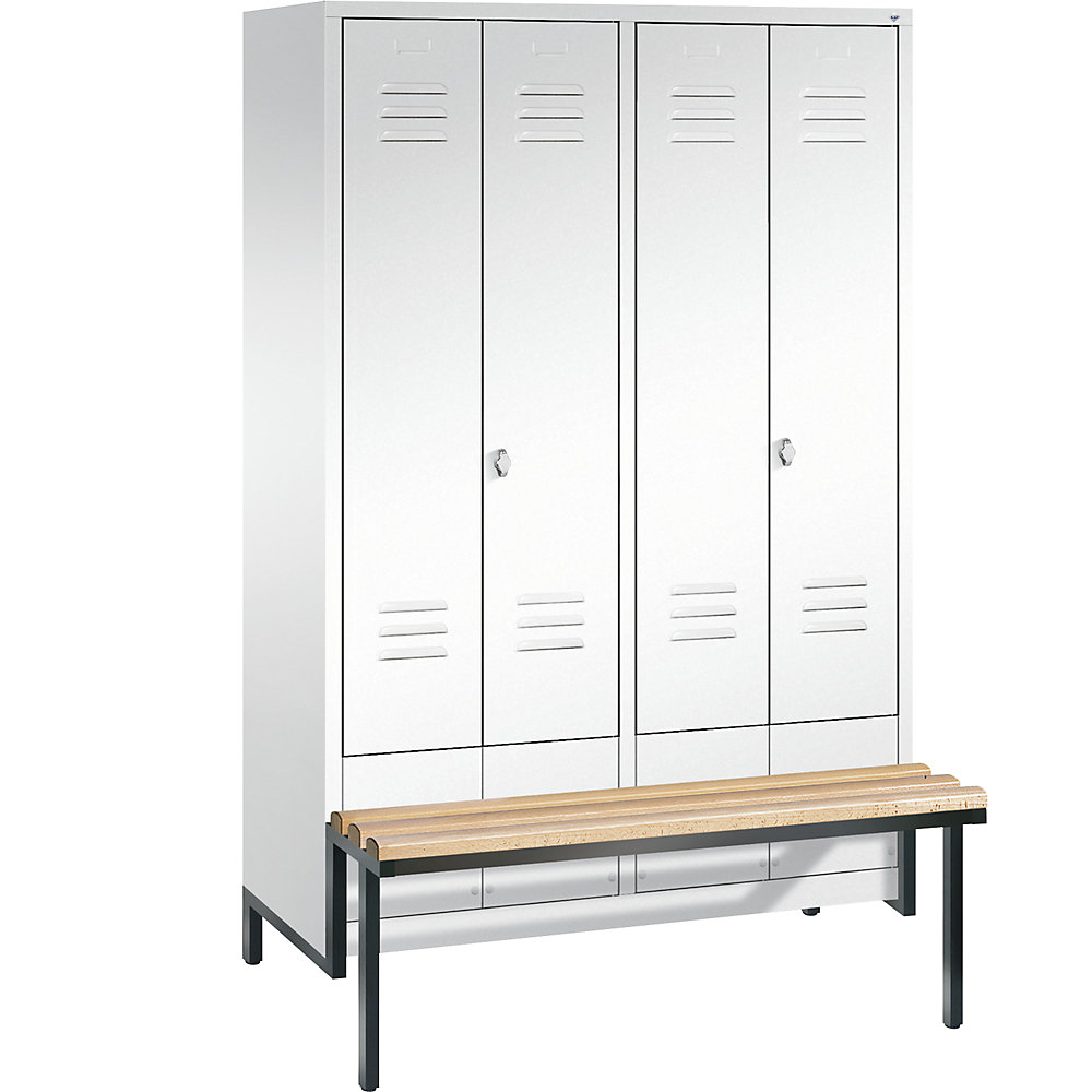Penderie CLASSIC avec châssis inférieur servant de banc et portes fermant l'une contre l'autre