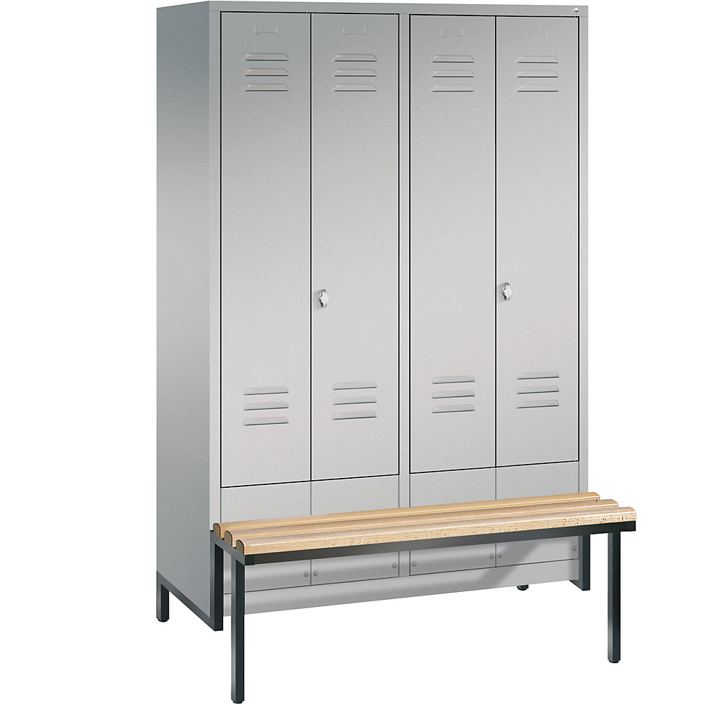 Penderie CLASSIC avec châssis inférieur servant de banc et portes fermant l'une contre l'autre