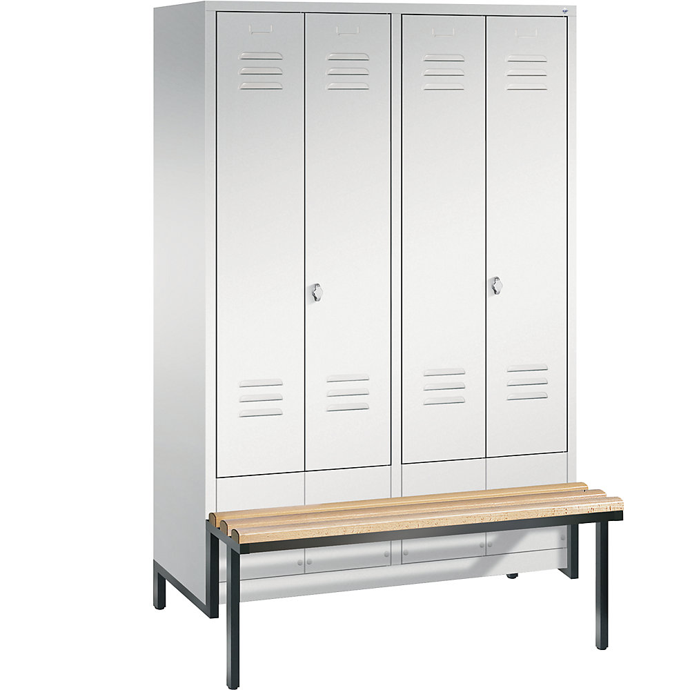 Penderie CLASSIC avec châssis inférieur servant de banc et portes fermant l'une contre l'autre
