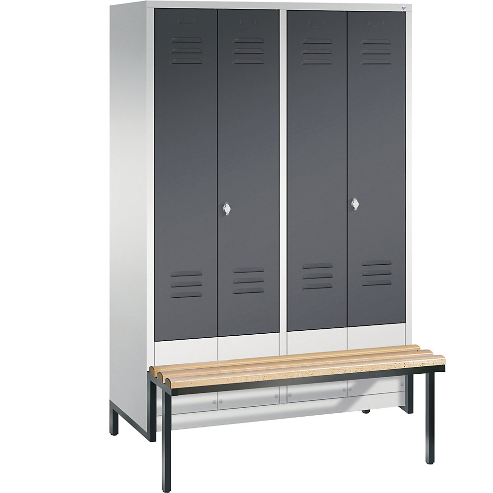 Penderie CLASSIC avec châssis inférieur servant de banc et portes fermant l'une contre l'autre