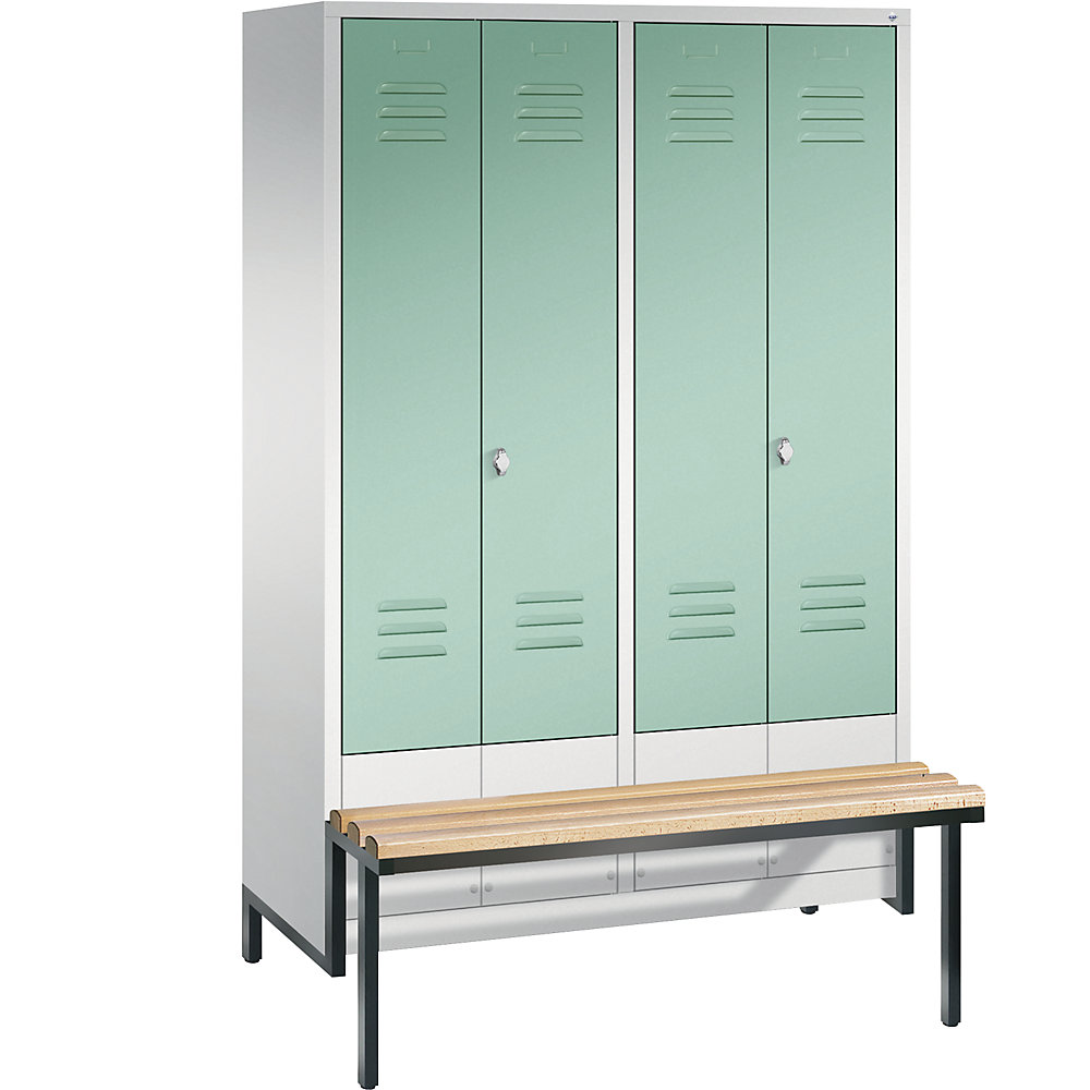Penderie CLASSIC avec châssis inférieur servant de banc et portes fermant l'une contre l'autre