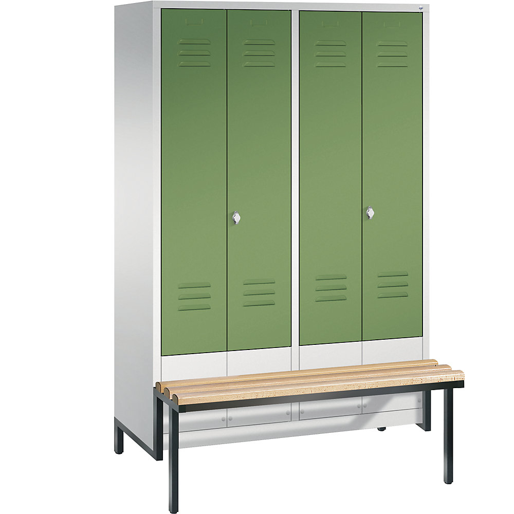Penderie CLASSIC avec châssis inférieur servant de banc et portes fermant l'une contre l'autre