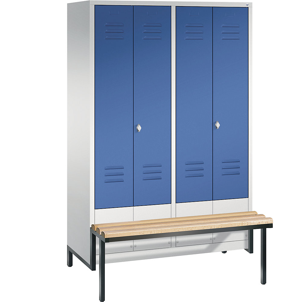 Penderie CLASSIC avec châssis inférieur servant de banc et portes fermant l'une contre l'autre