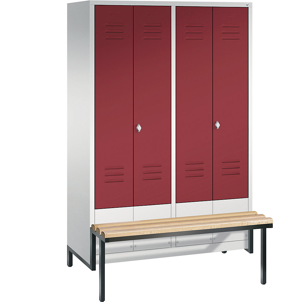 Penderie CLASSIC avec châssis inférieur servant de banc et portes fermant l'une contre l'autre