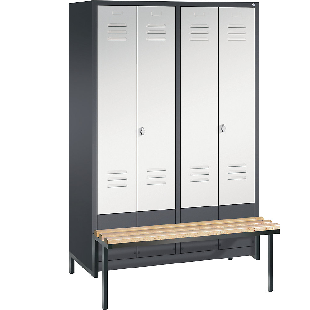 Penderie CLASSIC avec châssis inférieur servant de banc et portes fermant l'une contre l'autre