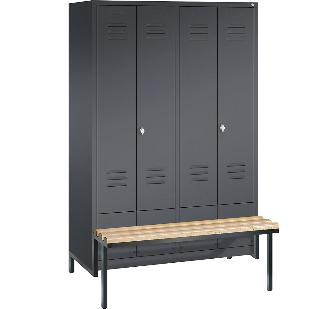 Penderie CLASSIC avec châssis inférieur servant de banc et portes fermant l'une contre l'autre