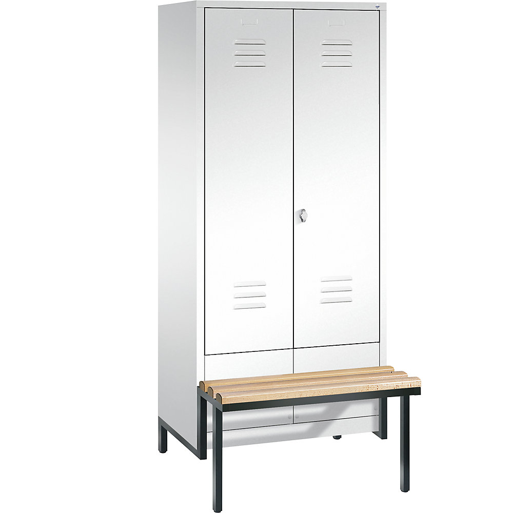 Penderie CLASSIC avec châssis inférieur servant de banc et portes fermant l'une contre l'autre