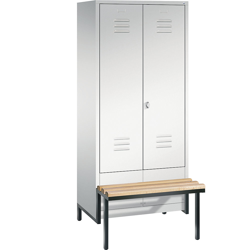 Penderie CLASSIC avec châssis inférieur servant de banc et portes fermant l'une contre l'autre