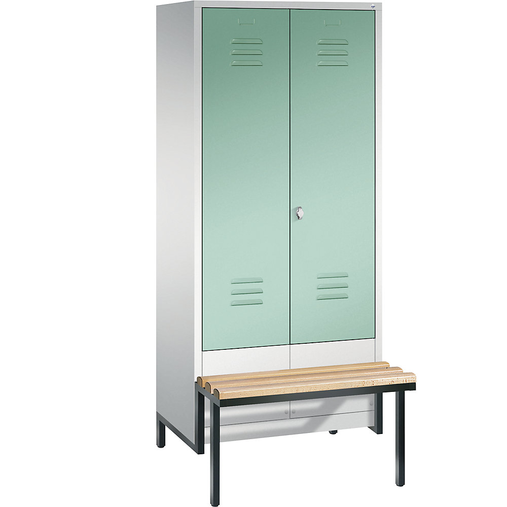 Penderie CLASSIC avec châssis inférieur servant de banc et portes fermant l'une contre l'autre