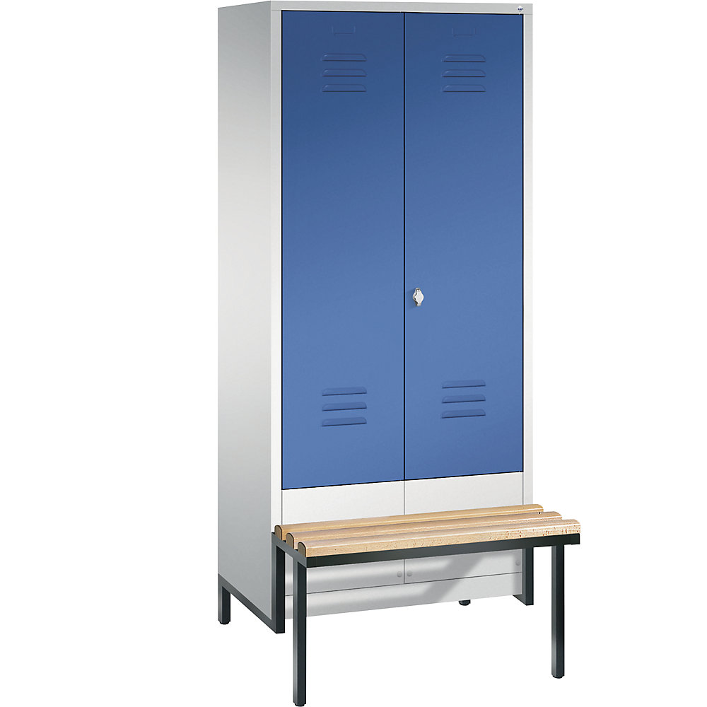 Penderie CLASSIC avec châssis inférieur servant de banc et portes fermant l'une contre l'autre