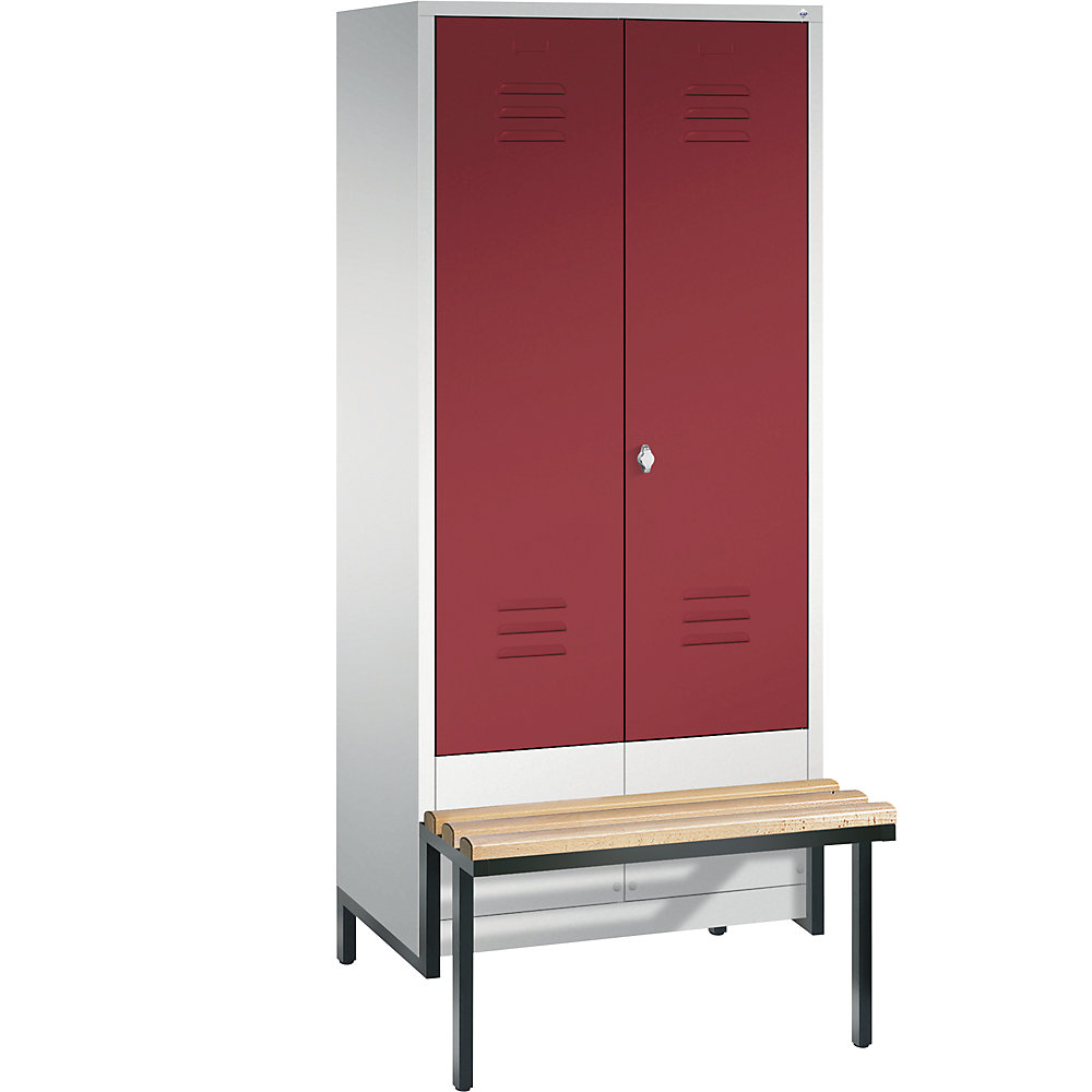 Penderie CLASSIC avec châssis inférieur servant de banc et portes fermant l'une contre l'autre