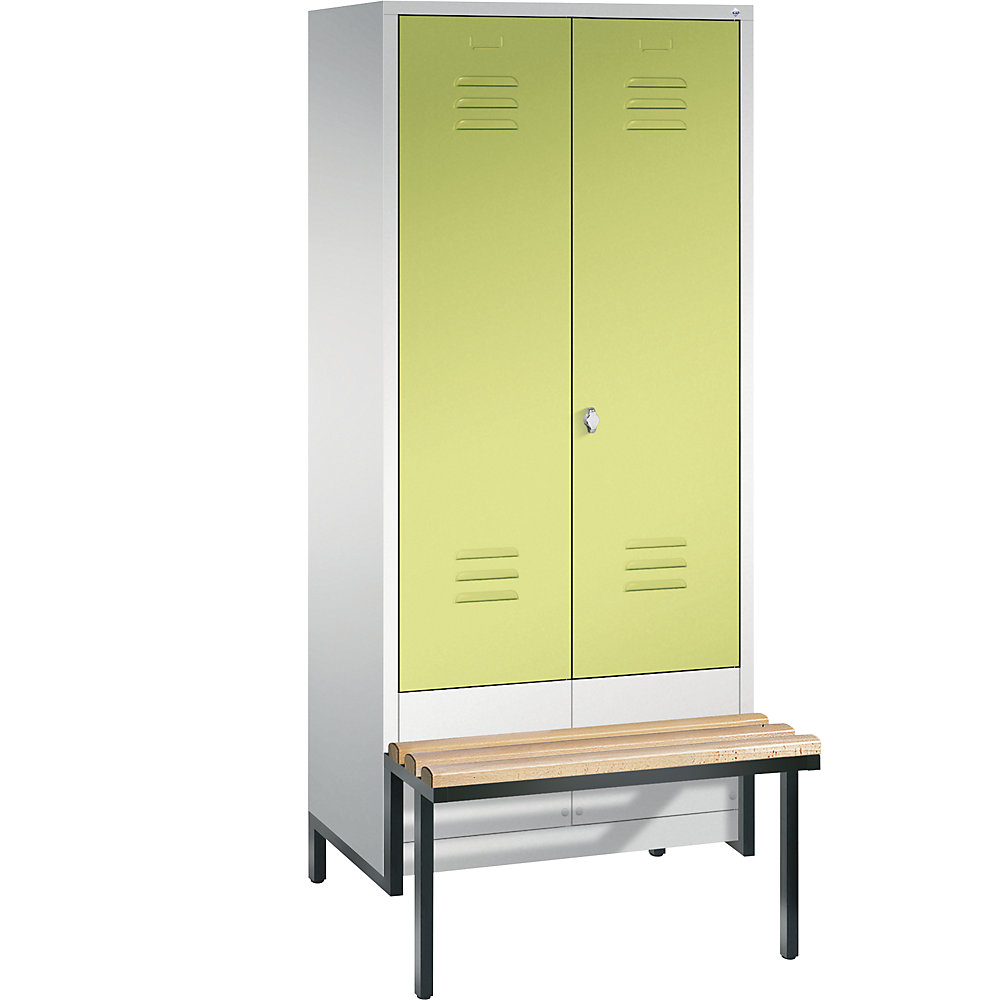Penderie CLASSIC avec châssis inférieur servant de banc et portes fermant l'une contre l'autre