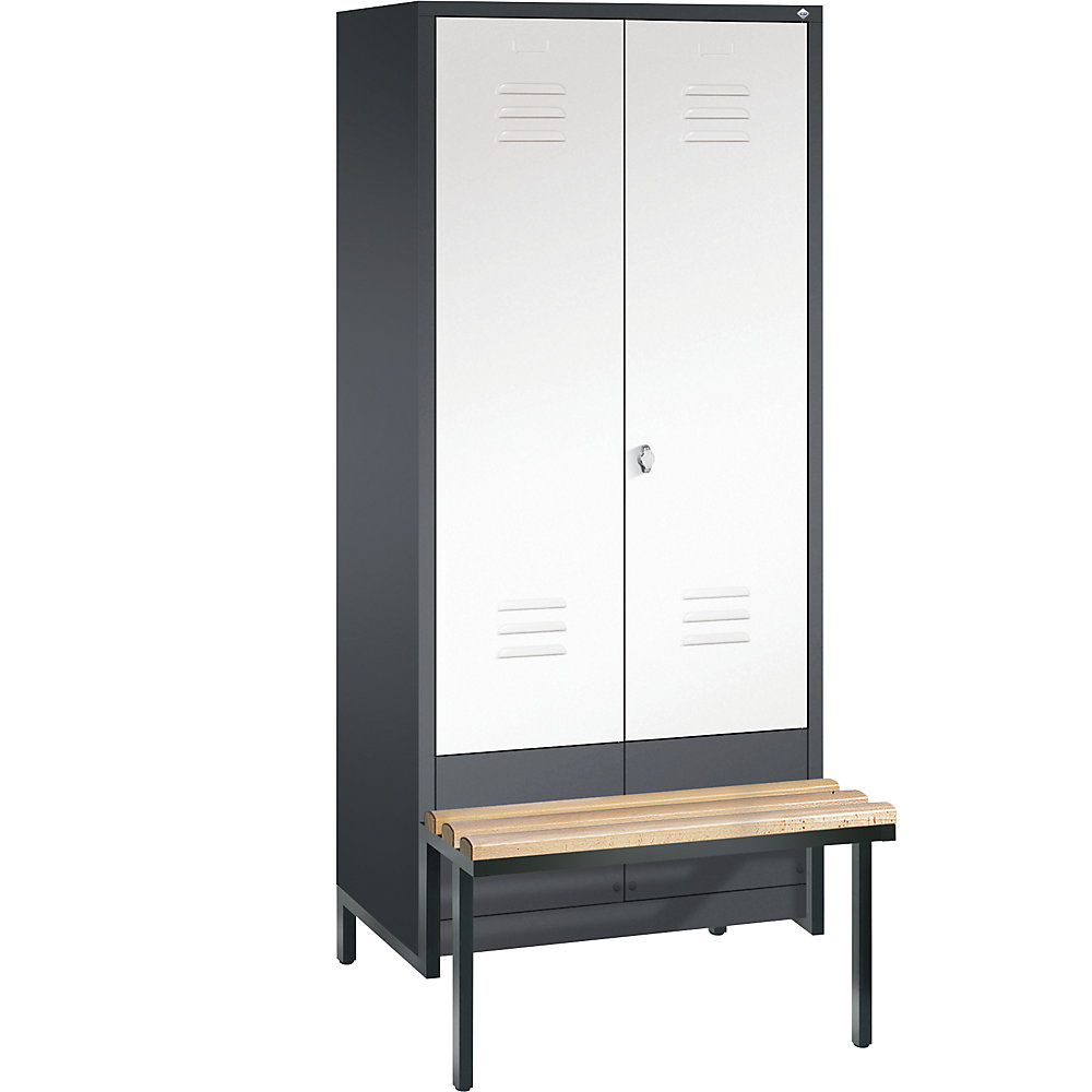 Penderie CLASSIC avec châssis inférieur servant de banc et portes fermant l'une contre l'autre