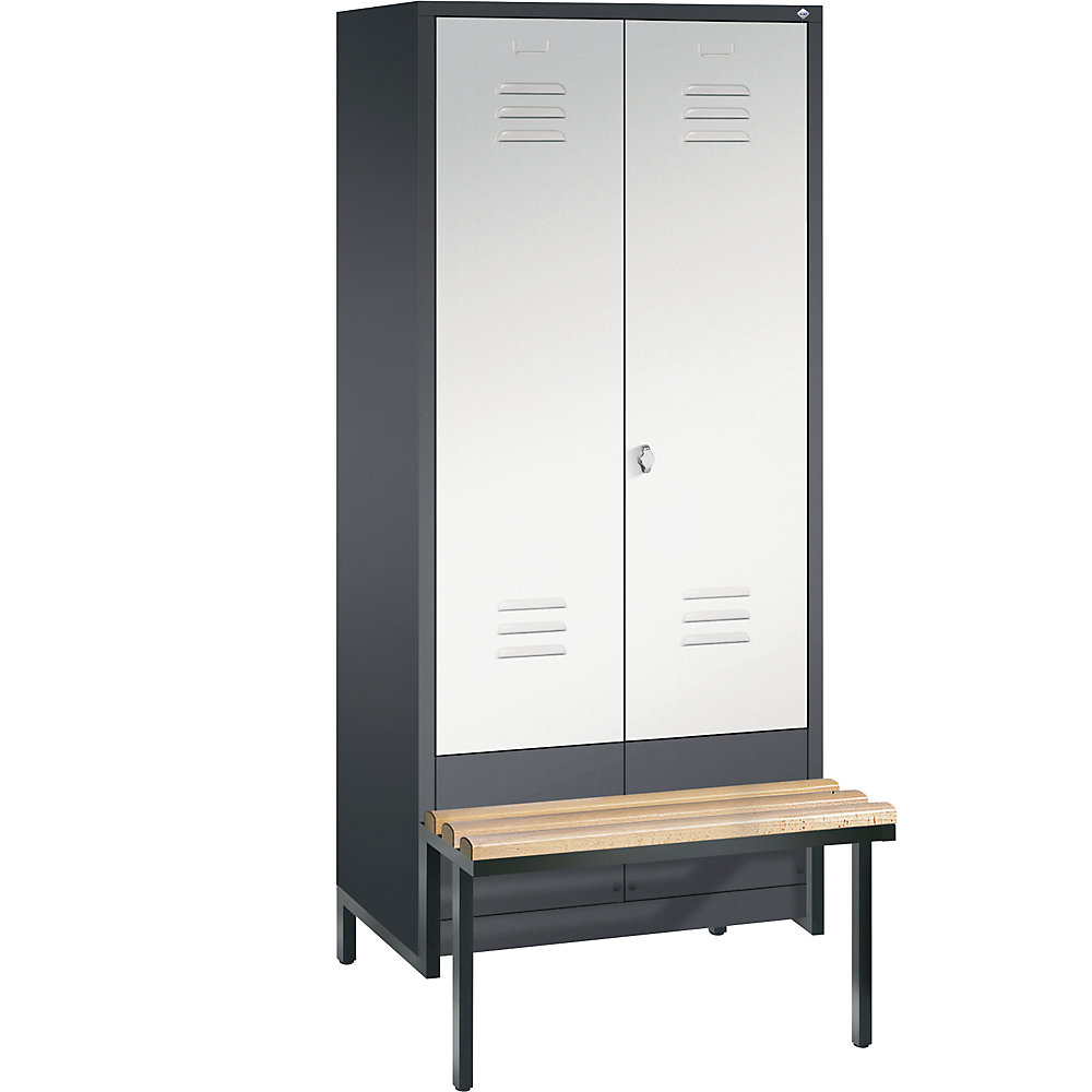 Penderie CLASSIC avec châssis inférieur servant de banc et portes fermant l'une contre l'autre