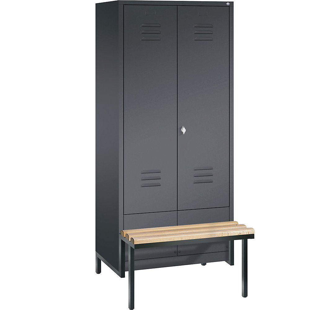 Penderie CLASSIC avec châssis inférieur servant de banc et portes fermant l'une contre l'autre