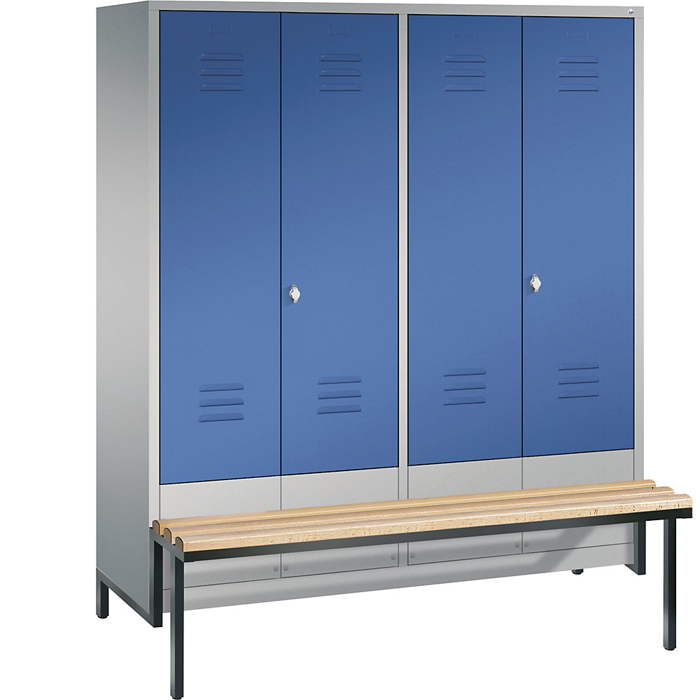 Penderie CLASSIC avec châssis inférieur servant de banc et portes fermant l'une contre l'autre