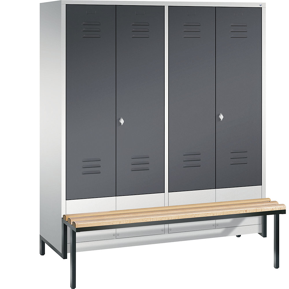 Penderie CLASSIC avec châssis inférieur servant de banc et portes fermant l'une contre l'autre