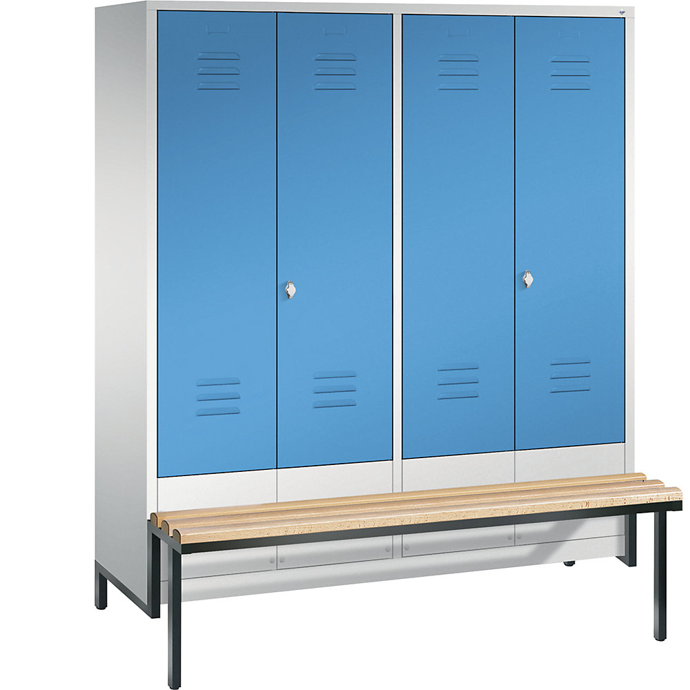 Penderie CLASSIC avec châssis inférieur servant de banc et portes fermant l'une contre l'autre