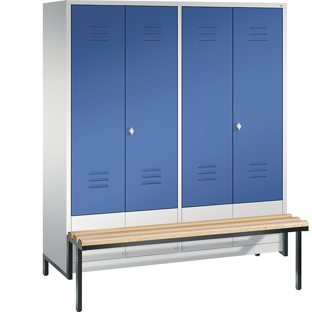 Penderie CLASSIC avec châssis inférieur servant de banc et portes fermant l'une contre l'autre