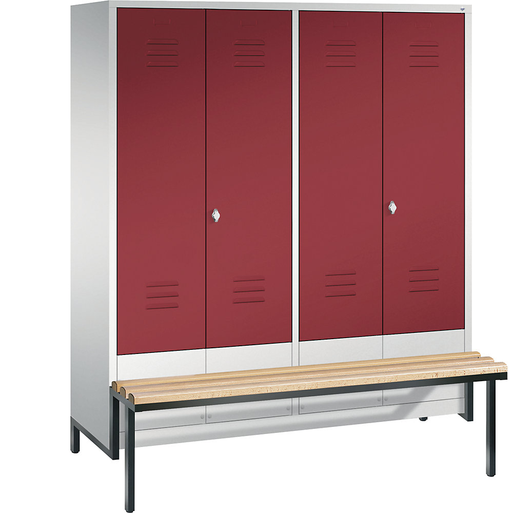 Penderie CLASSIC avec châssis inférieur servant de banc et portes fermant l'une contre l'autre