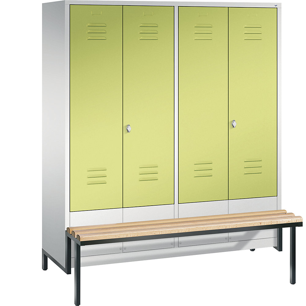 Penderie CLASSIC avec châssis inférieur servant de banc et portes fermant l'une contre l'autre