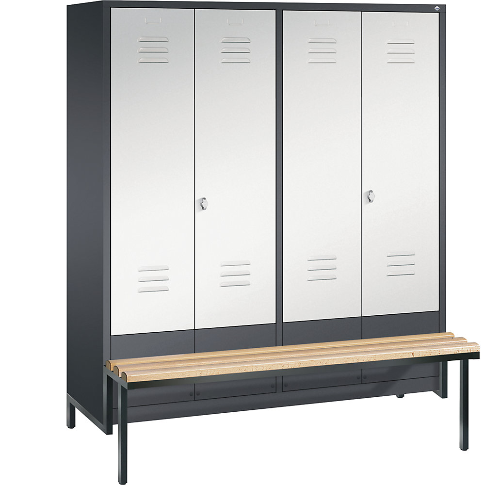 Penderie CLASSIC avec châssis inférieur servant de banc et portes fermant l'une contre l'autre