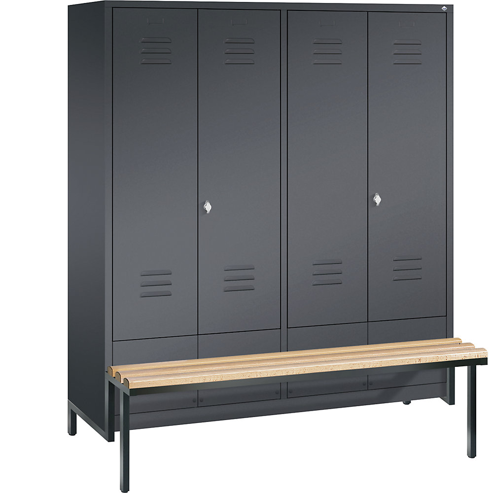 Penderie CLASSIC avec châssis inférieur servant de banc et portes fermant l'une contre l'autre