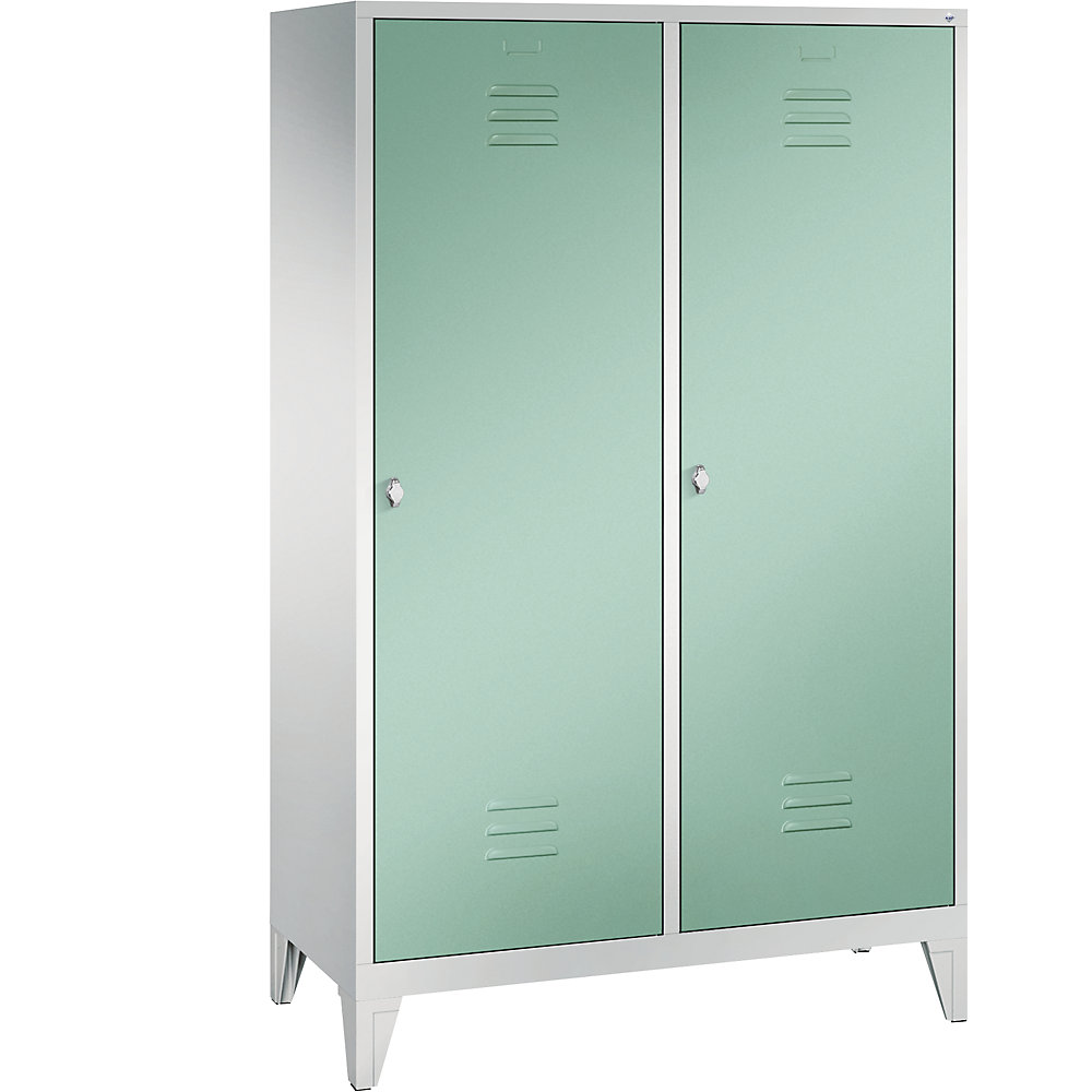 Penderie sur pieds CLASSIC, porte au-dessus de 2 compartiments