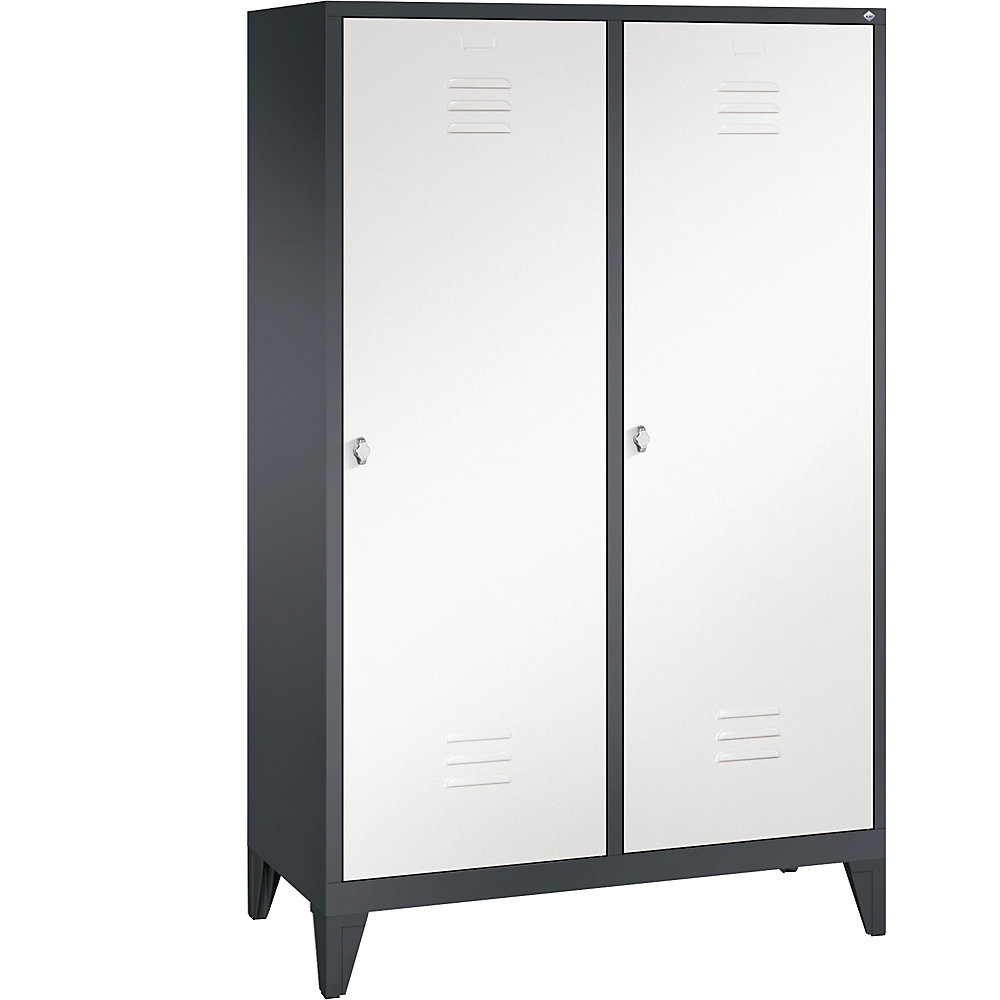 Penderie sur pieds CLASSIC, porte au-dessus de 2 compartiments