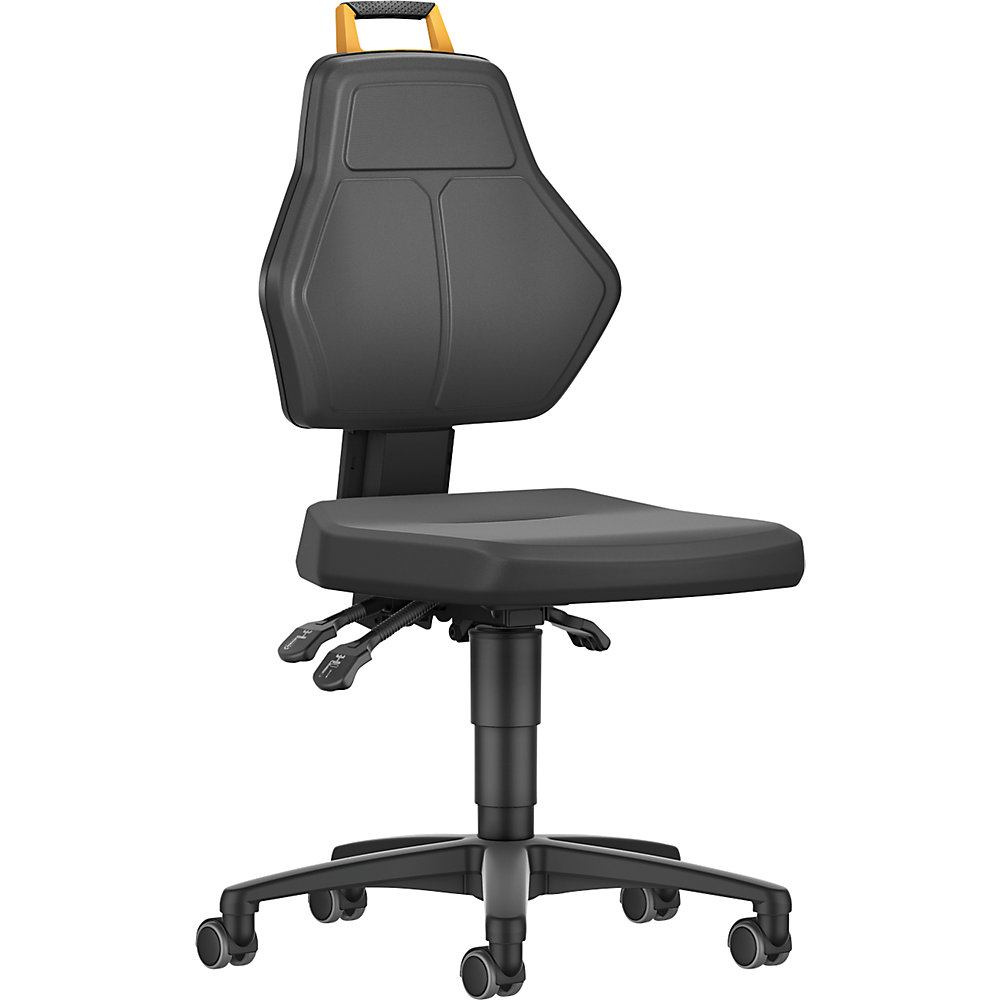 Arbeitsdrehstuhl, schwarz, mit Rollen, PU-Schaumpolster eurokraft pro