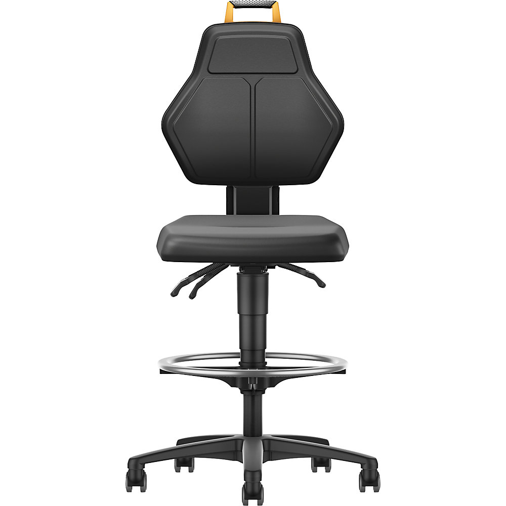 Arbeitsdrehstuhl, schwarz, mit Sitz-Stopp-Rollen und Fußring, Kunstlederbezug eurokraft pro 2