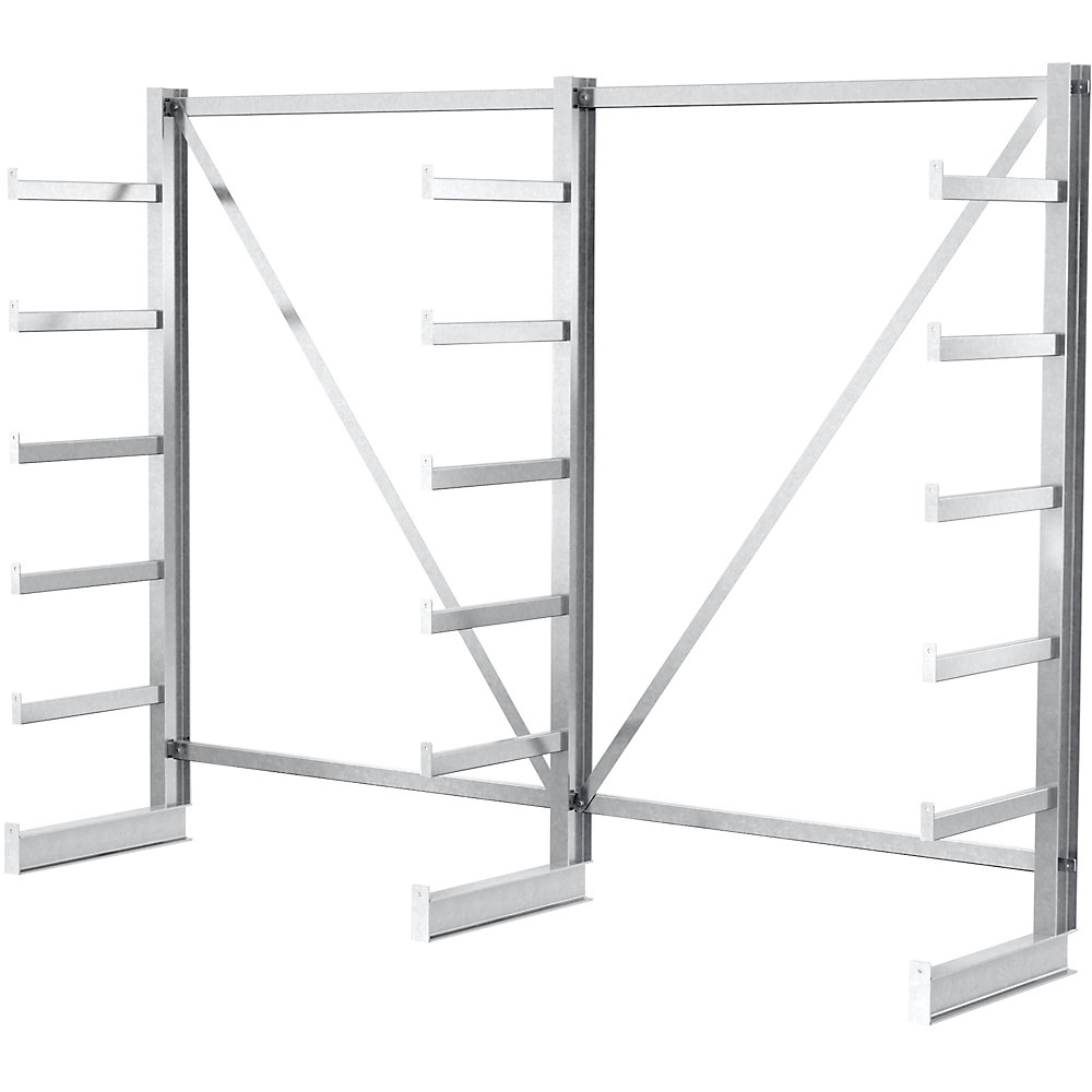 Rayonnage pour charges longues à bras supports de longueur identique