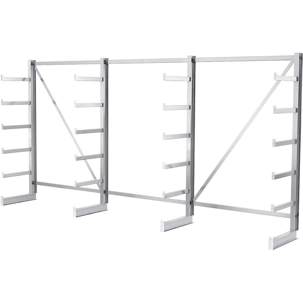 Rayonnage pour charges longues à bras supports de longueur identique