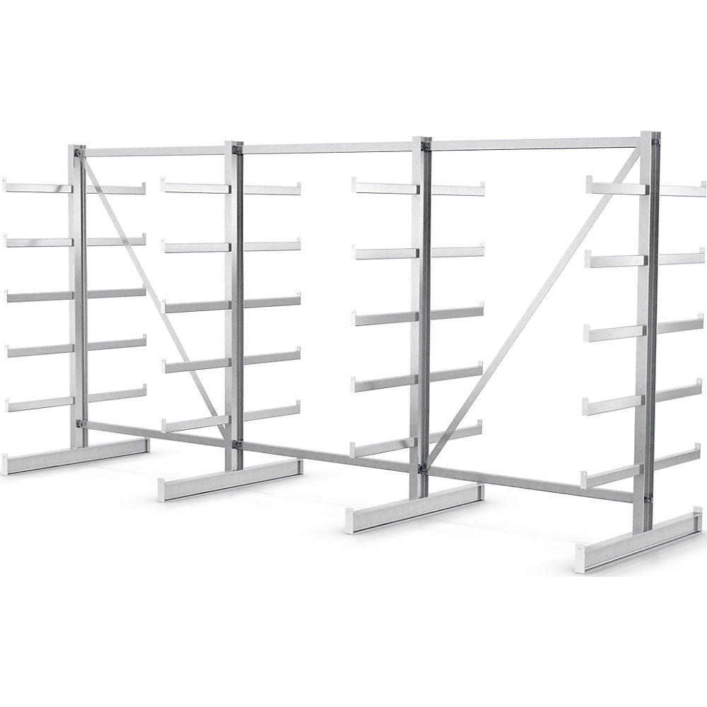 Rayonnage pour charges longues à bras supports de longueur identique